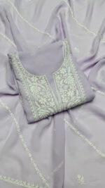 SOFT LAVENDER PURE & PREMIUM GEORGETTE CHIKANKARI KURTA & DUPATTA SET