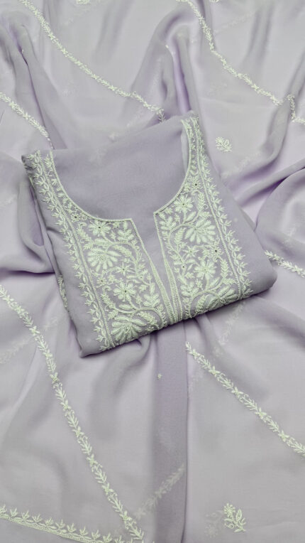 SOFT LAVENDER PURE & PREMIUM GEORGETTE CHIKANKARI KURTA & DUPATTA SET