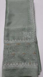 MINT GREEN OMBRE CHANDERI SILK CHIKANKARI A-LINE CO-ORD SET - Image 7