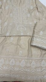 DYEABLE PURE & PREMIUM MONGA SILK CHIKANKARI ANARKALI & DUPATTA SET - Image 6