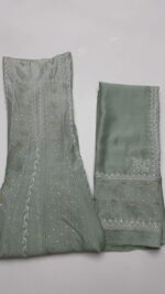 MINT GREEN OMBRE CHANDERI SILK CHIKANKARI A-LINE CO-ORD SET