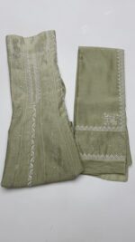 OLIVE GREEN OMBRE CHANDERI SILK CHIKANKARI A-LINE CO-ORD SET