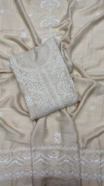 DYEABLE PURE & PREMIUM MONGA SILK CHIKANKARI ANARKALI & DUPATTA SET
