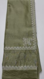 OLIVE GREEN OMBRE CHANDERI SILK CHIKANKARI A-LINE CO-ORD SET - Image 7