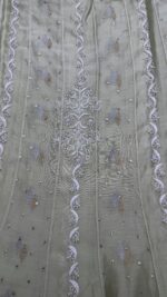 OLIVE GREEN OMBRE CHANDERI SILK CHIKANKARI A-LINE CO-ORD SET - Image 6