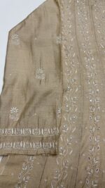 DYEABLE PURE & PREMIUM MONGA SILK CHIKANKARI ANARKALI & DUPATTA SET - Image 4