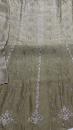 OLIVE GREEN OMBRE CHANDERI SILK CHIKANKARI A-LINE CO-ORD SET - Image 4