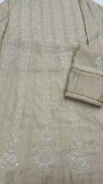 DYEABLE PURE & PREMIUM MONGA SILK CHIKANKARI ANARKALI & DUPATTA SET - Image 6