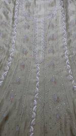OLIVE GREEN OMBRE CHANDERI SILK CHIKANKARI A-LINE CO-ORD SET - Image 2