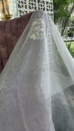 GRAY PURE & PREMIUM ORGANZA CHIKANKARI & MUKAISH SAREE & BLOUSE - Image 3
