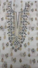 Dyeable Chanderi Silk Chikankari Mukaish Kurta Dupatta Fabric Set - Image 3