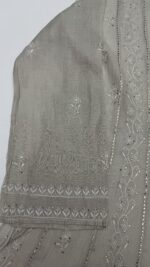 DYEABLE PURE & PREMIUM SILVER TISSUE CHIKANKARI & MUKAISH ANARKALI & DUPATTA SET - Image 4