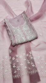 DUSTY LAVENDER PURE & PREMIUM ORGANZA CHIKANKARI KURTA & DUPATTA SET
