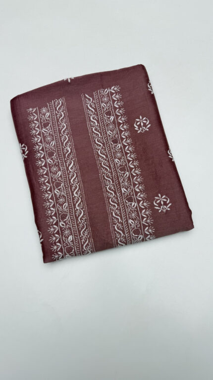 ROSEWOOD CHANDERI SILK CHIKANKARI MEN'S KURTA FABRIC