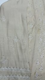 DYEABLE PURE & PREMIUM MONGA SILK CHIKANKARI & MUKAISH ANARKALI & DUPATTA SET - Image 4