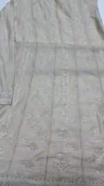 DYEABLE PURE & PREMIUM MONGA SILK CHIKANKARI & MUKAISH ANARKALI & DUPATTA SET - Image 7
