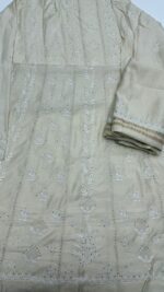 DYEABLE PURE & PREMIUM MONGA SILK CHIKANKARI & MUKAISH ANARKALI & DUPATTA SET - Image 6