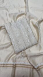 DYEABLE PURE & PREMIUM MONGA SILK CHIKANKARI & MUKAISH ANARKALI & DUPATTA SET