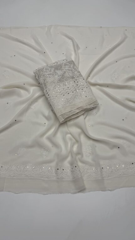 DYEABLE PURE & PREMIUM GEORGETTE CHIKANKARI & MUKAISH ANARKALI & DUPATTA SET