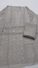 DYEABLE PURE & PREMIUM SILVER TISSUE CHIKANKARI ANRKALI & DUPATTA SET - Image 7
