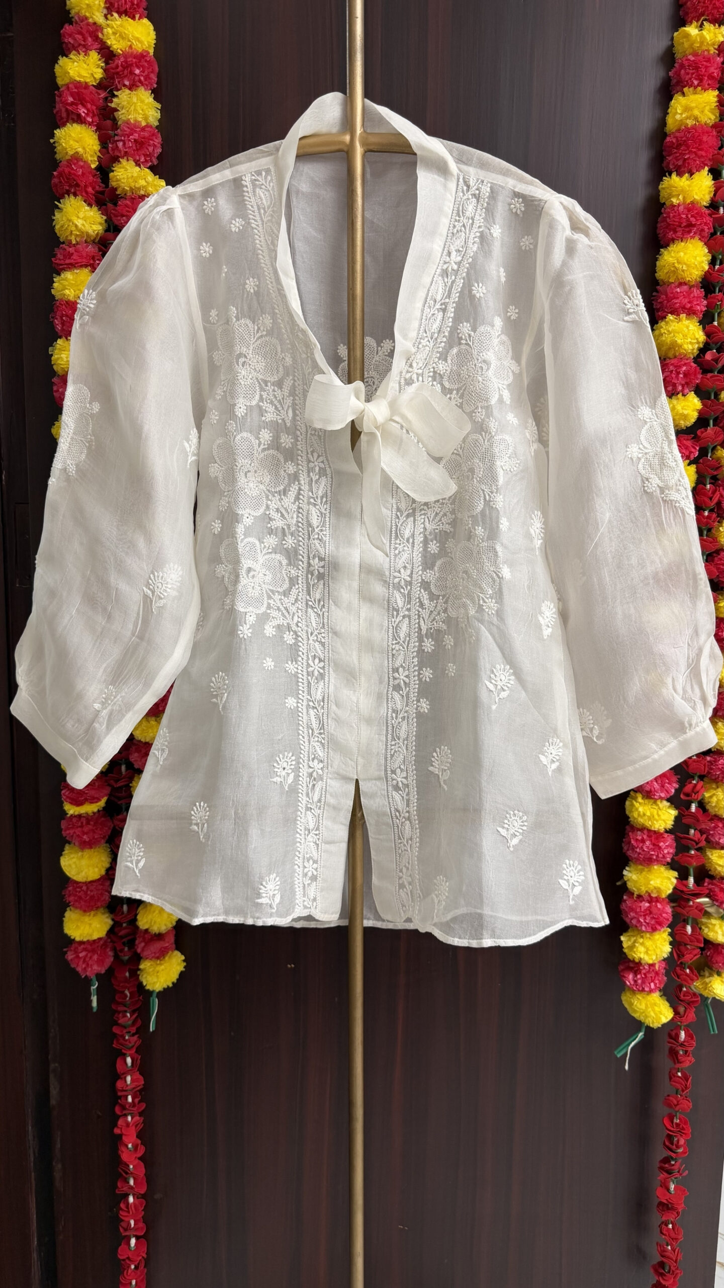 100 DYEABLE PURE & PREMIUM ORGANZA CHIKANKARI TOP - Image 1