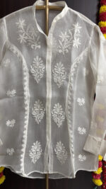 DYEABLE PURE & PREMIUM ORGANZA CHIKANKARI TOP - Image 2