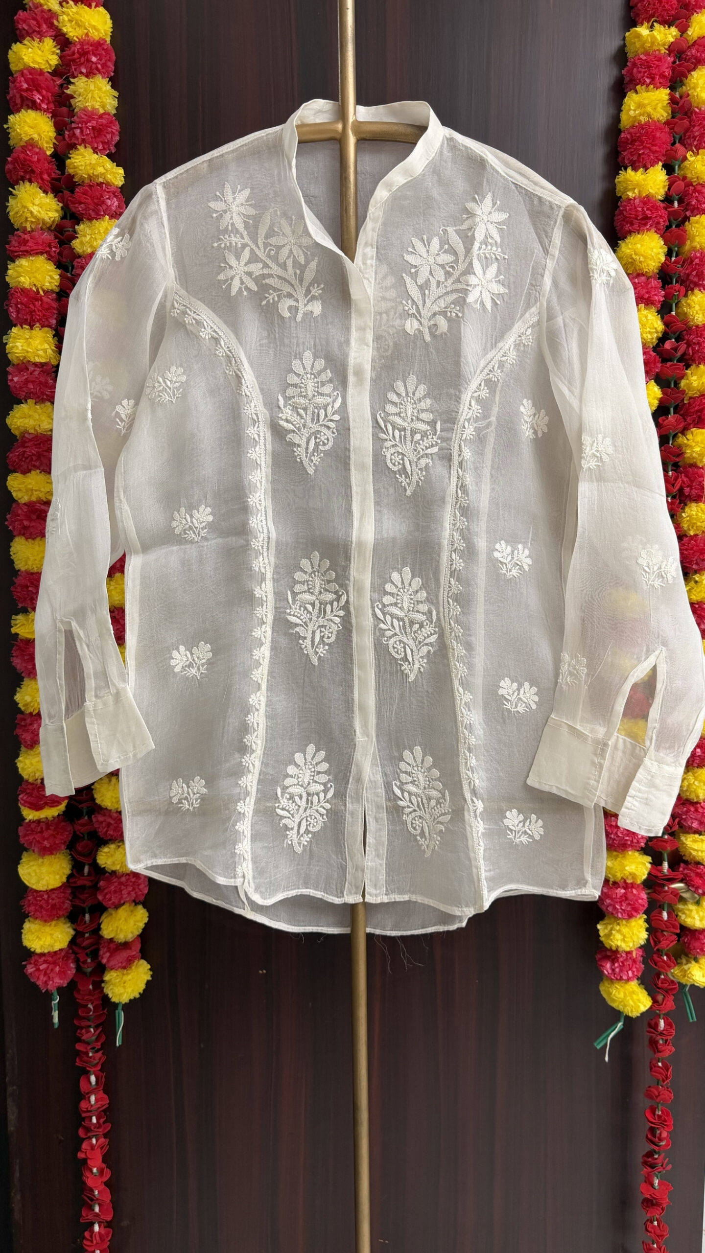 110 DYEABLE PURE & PREMIUM ORGANZA CHIKANKARI TOP - Image 1