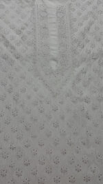 DYEABLE CHANDERI SILK CHIKANKARI & MUKAISH MEN'S KURTA FABRIC - Image 2