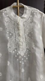 DYEABLE PURE & PREMIUM ORGANZA CHIKANKARI SHIRT - Image 2
