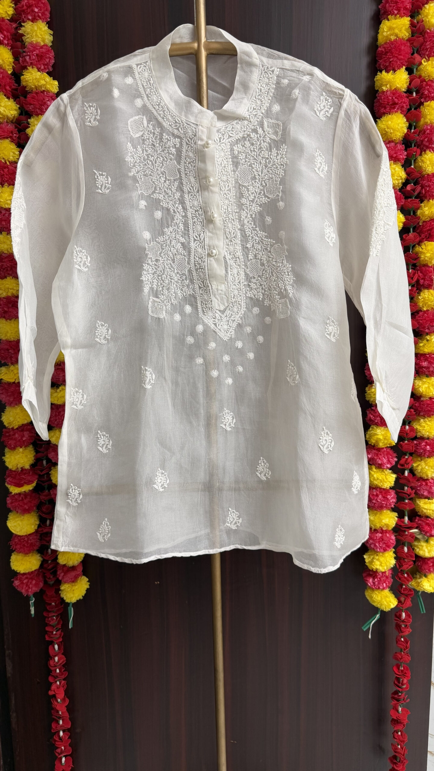 115 DYEABLE PURE & PREMIUM ORGANZA CHIKANKARI SHIRT - Image 1