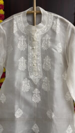 DYEABLE PURE & PREMIUM ORGANZA CHIKANKARI SHIRT - Image 2