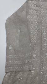 DYEABLE PURE & PREMIUM SILVER TISSUE CHIKANKARI ANRKALI & DUPATTA SET - Image 4