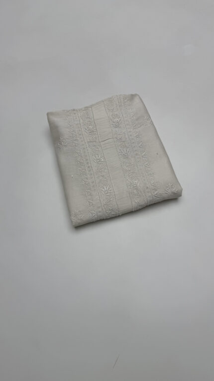 DYEABLE CHANDERI SILK CHIKANKARI MEN'S KURTA FABRIC