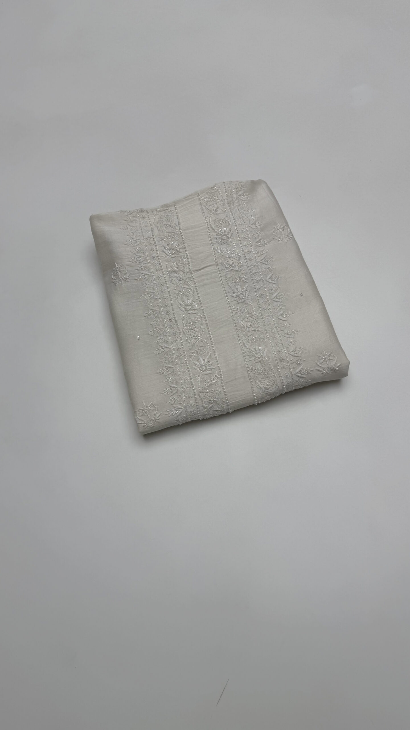 15 DYEABLE CHANDERI SILK CHIKANKARI MEN'S KURTA FABRIC - Image 1