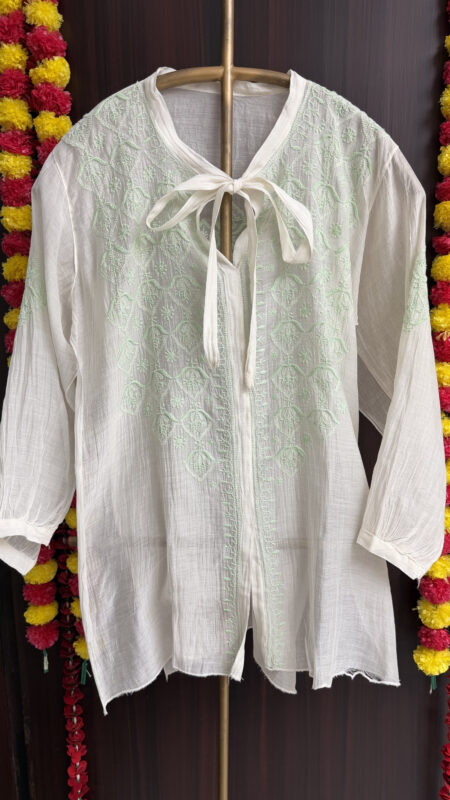 dyeable chanderi mul chikankari top