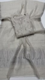 DYEABLE PURE & PREMIUM SILVER TISSUE CHIKANAKRI & MUKAISH KURTA & DUPATTA SET