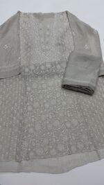 DYEABLE PURE & PREMIUM SILVER TISSUE CHIKANKARI ANRAKALI & DUPATTA SET - Image 6