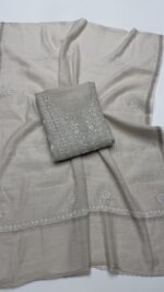 DYEABLE PURE & PREMIUM SILVER TISSUE CHIKANKARI KURTA & DUPATTA SET