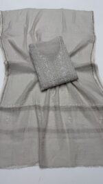 DYEABLE PURE & PREMIUM SILVER TISSUE CHIKANKARI KURTA & DUPATTA SET