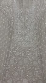 DYEABLE PURE & PREMIUM SILVER TISSUE CHIKANKARI ANRAKALI & DUPATTA SET - Image 3