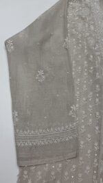 DYEABLE PURE & PREMIUM SILVER TISSUE CHIKANKARI ANRAKALI & DUPATTA SET - Image 4