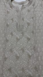 DYEABLE PURE & PREMIUM SILVER TISSUE CHIKANAKRI & MUKAISH KURTA & DUPATTA SET - Image 3