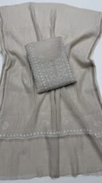 DYEABLE PURE & PREMIUM SILVER TISSUE CHIKANKARI KURTA & DUPATTA SET