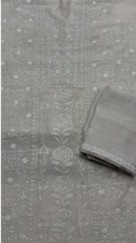 DYEABLE PURE & PREMIUM SILVER TISSUE CHIKANKARI KURTA & DUPATTA SET - Image 5