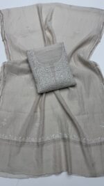 DYEABLE PURE & PREMIUM SILVER TISSUE CHIKANAKRI KURTA & DUPATTA SET