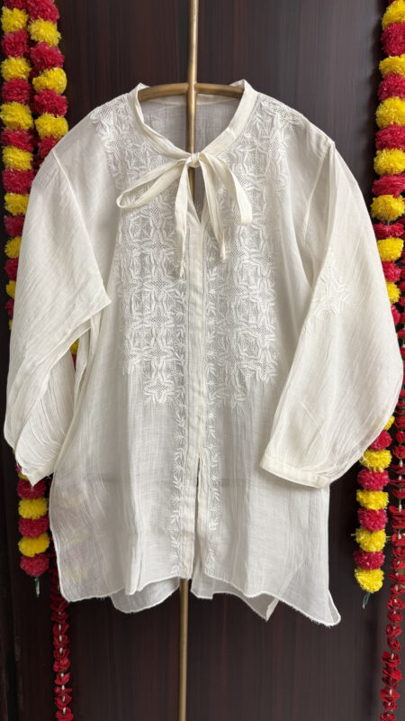 dyeable chanderi mul chikankari top