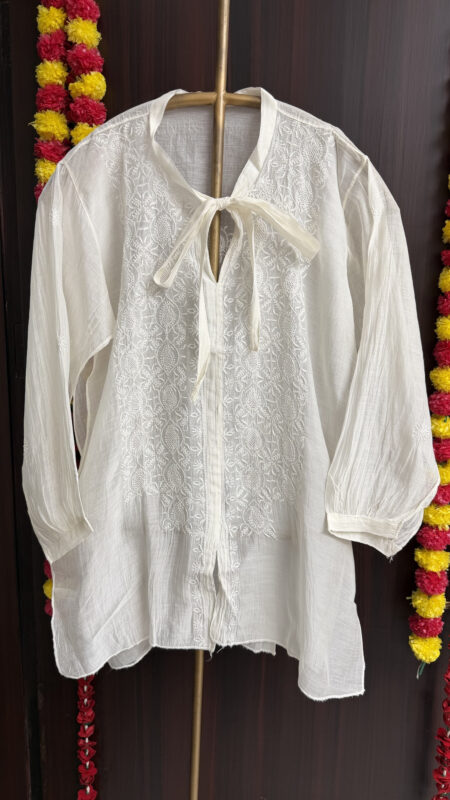 dyeable chanderi mul chikankari top