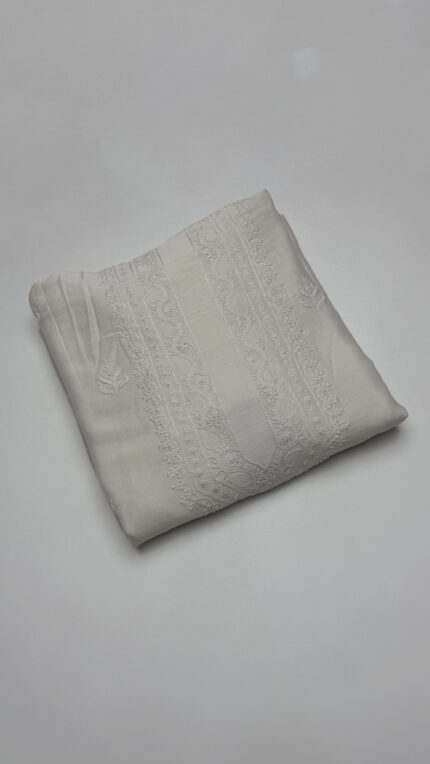 DYEABLE CHANDERI SILK CHIKANKARI MEN'S KURTA FABRIC
