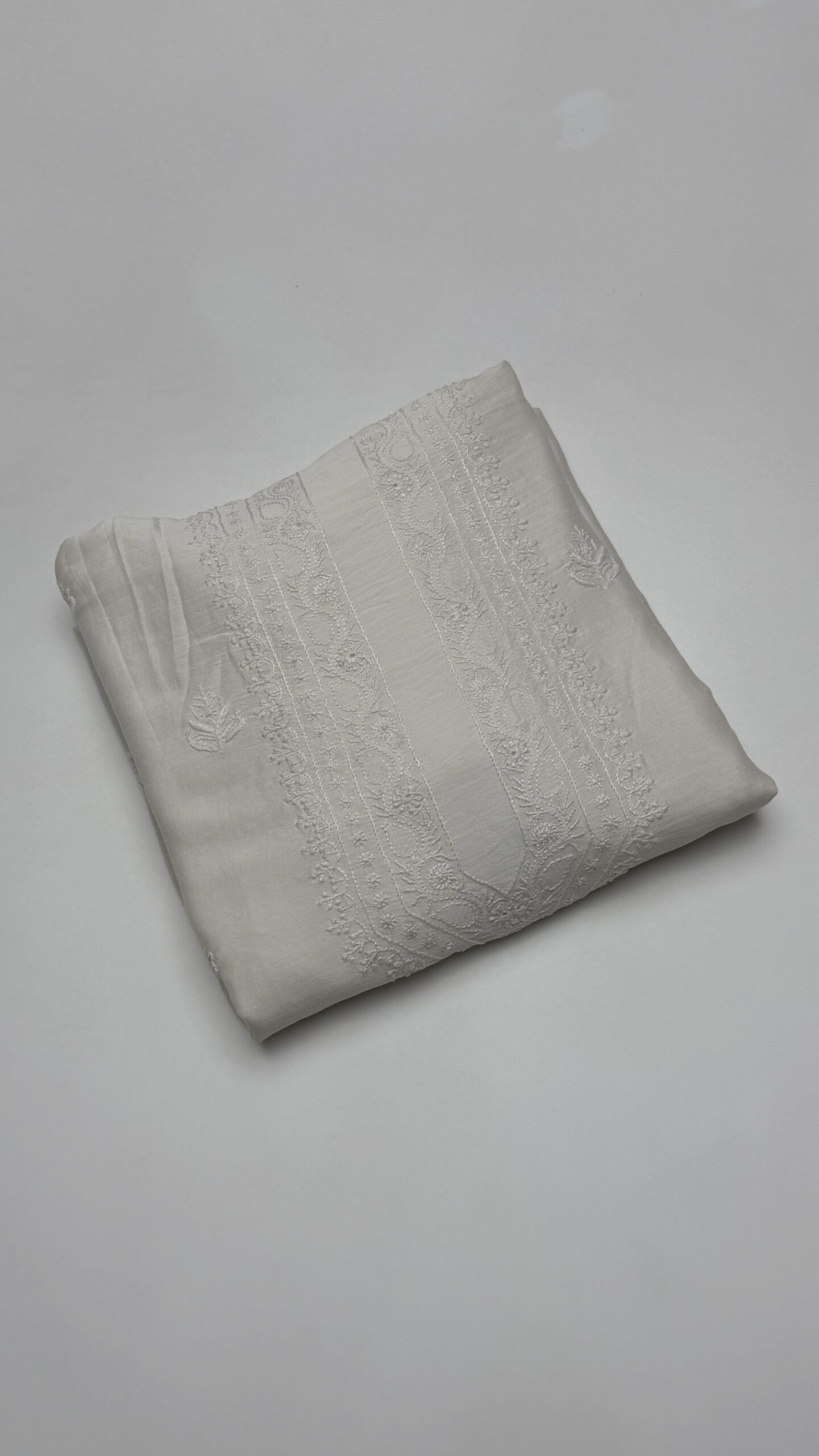 37 DYEABLE CHANDERI SILK CHIKANKARI MEN'S KURTA FABRIC - Image 1