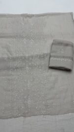 DYEABLE PURE & PREMIUM SILVER TISSUE CHIKANKARI KURTA & DUPATTA SET - Image 5